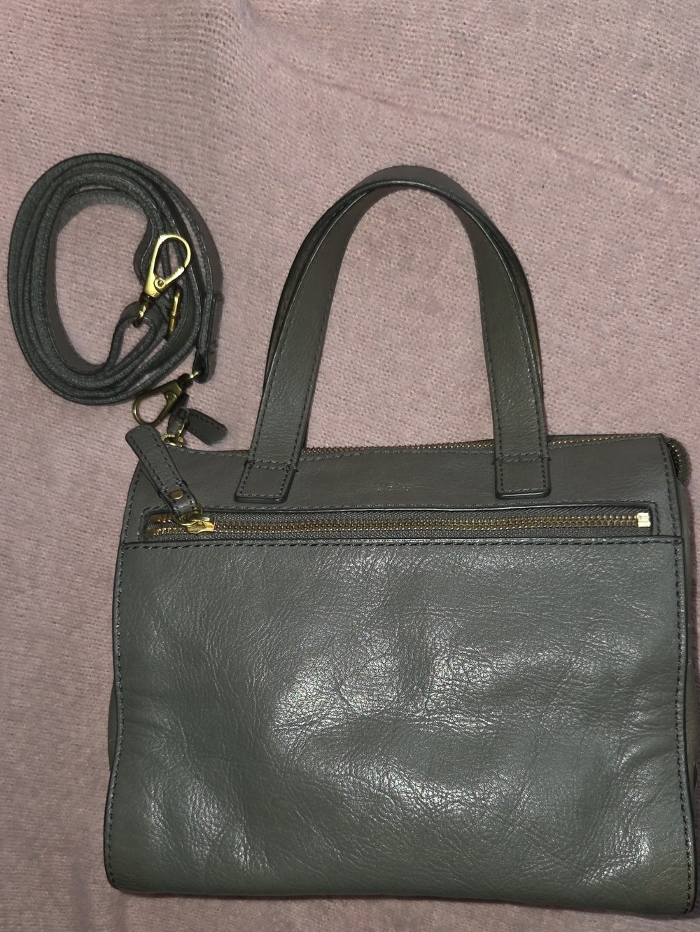 Fossil Dark Gray Leather Crossbody Satchel
